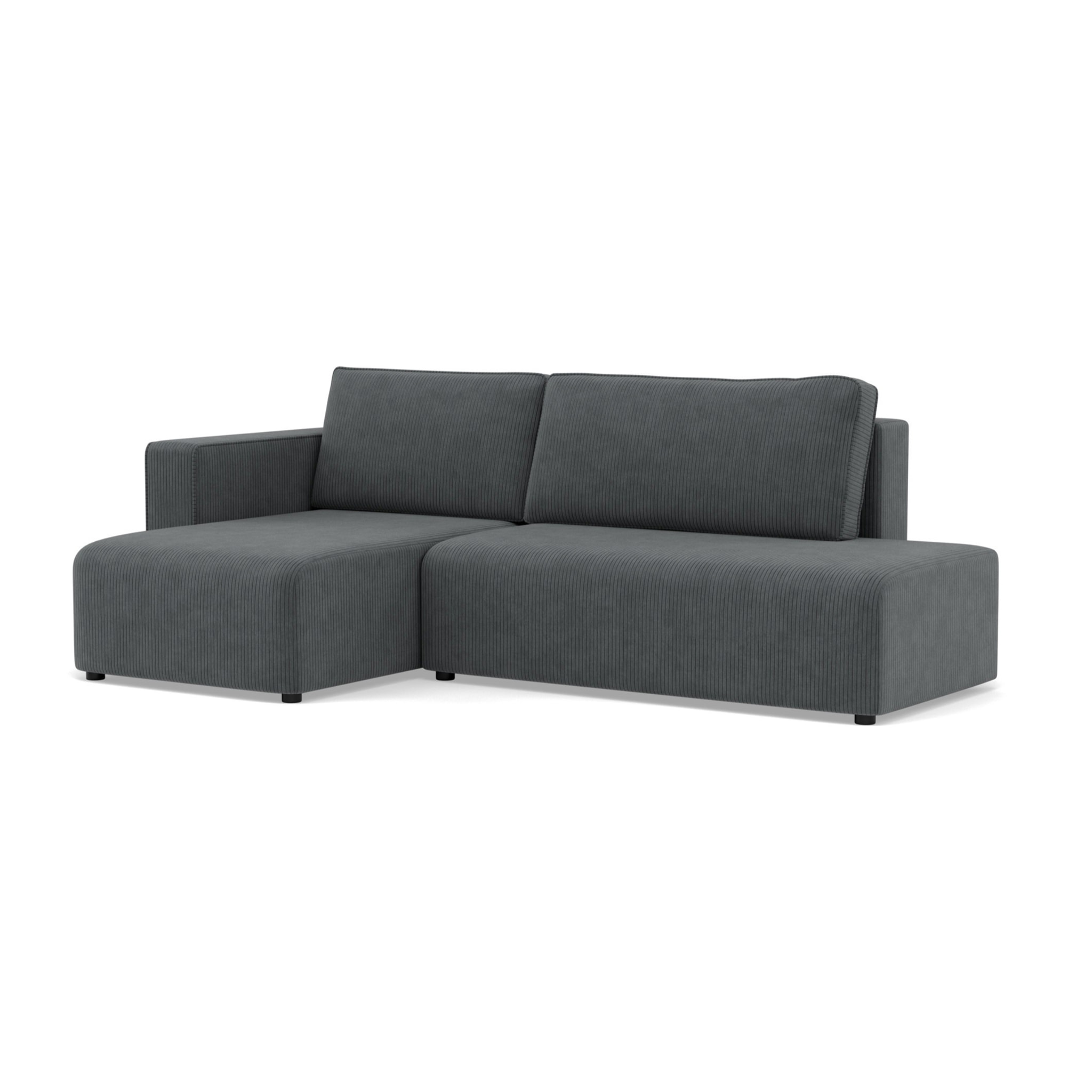 Topaze - canapé d'angle gauche 4 places convertible avec coffre sans accoudoir en velours côtelé - Gris foncé