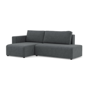 Topaze - canapé d'angle gauche 4 places convertible avec coffre sans accoudoir en velours côtelé - Gris foncé