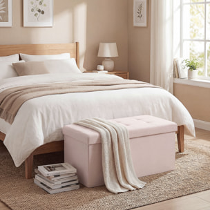 Puff Almacenaje, Banco Almacenaje Plegable, 84 L, 76x38x38 cm, Tapizado en Lino Sintético, Baúl de Almacenamiento, Carga 120 kg, Taburete para Sala de Estar, Dormitorio, Entrada, Rosa