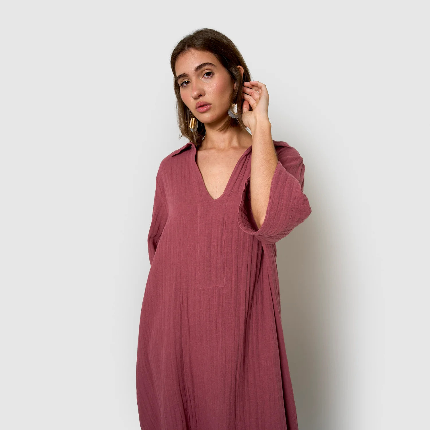 Vestido corto muselina malva/rosa