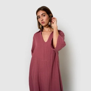 Vestido corto muselina malva/rosa