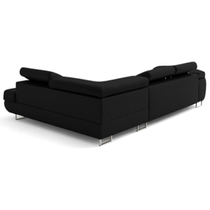 Zaria - canapé d'angle droit 5 places convertible avec coffre et têtières en simili - Noir
