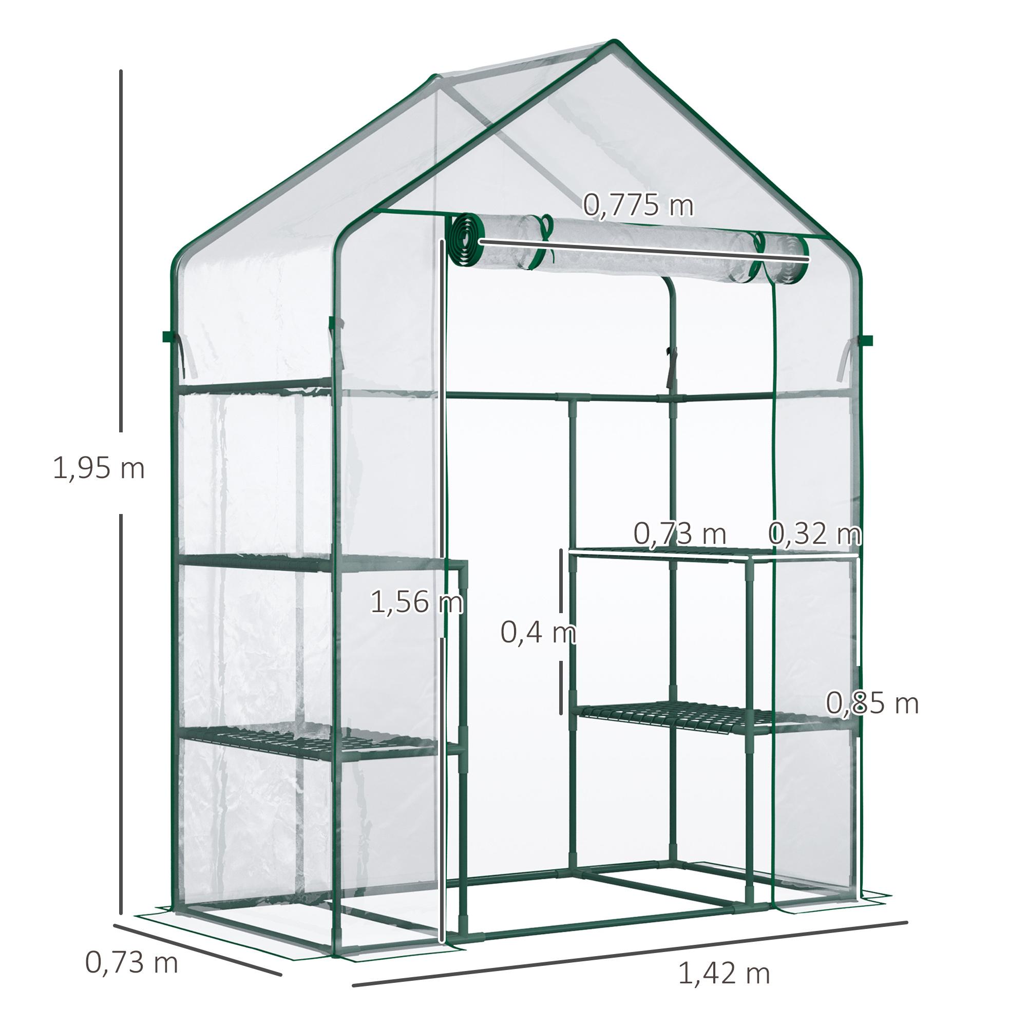 Invernadero de Jardín Invernadero de Terraza con 4 Estantes 1 Puerta con Cremallera para Cultivo de Plantas Flores Verduras 142x73x195 cm Verde