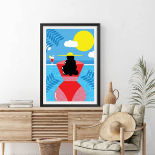 Affiche femme au bord de la piscine Affiche + cadre en bois - Noir