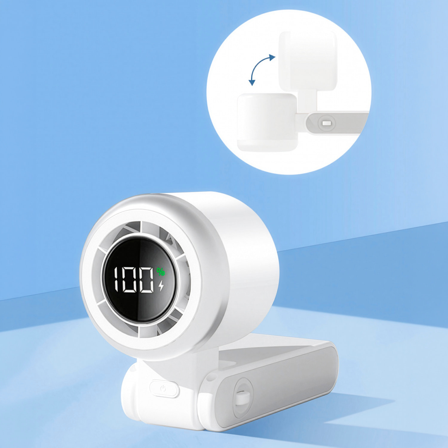 Ventilatore portatile S1061 con 199 velocità di regolazione continua, schermo LCD e visualizzazione in tempo reale del livello della batteria. Include lanyard per appendere.