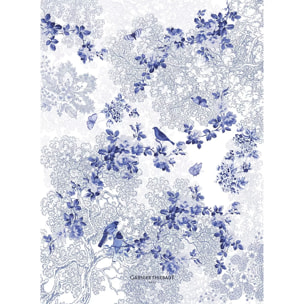 Torchon lin & coton lavé 190 g/m² imprimé bleu Voliere bleu
