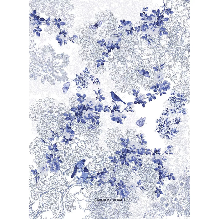 Torchon lin & coton lavé 190 g/m² imprimé bleu Voliere bleu