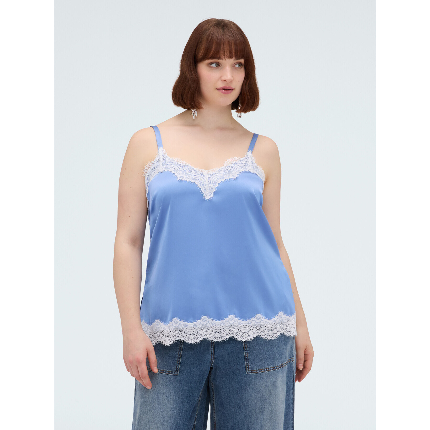 Fiorella Rubino - Top de satén con detalles de encaje - Light - blue