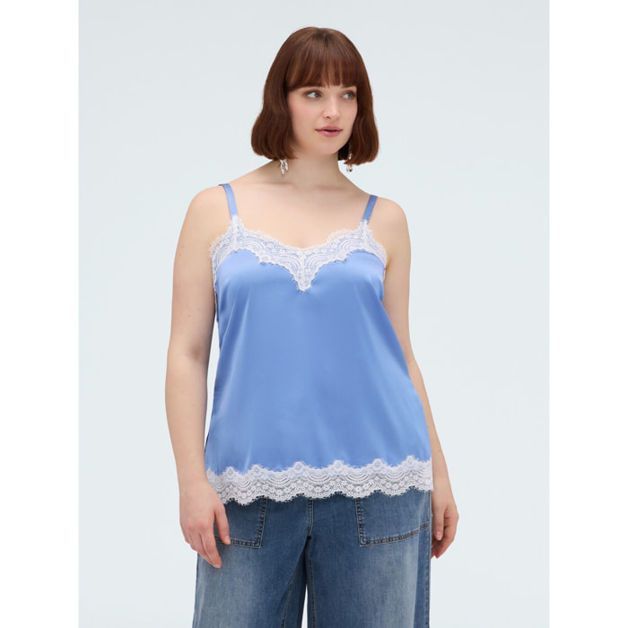 Fiorella Rubino - Top de satén con detalles de encaje - Light - blue