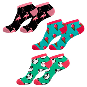 6pares de calcetines Crazy Socks para mujer ''Flamand'' - ''Panda'' - ''Ice-Cream''