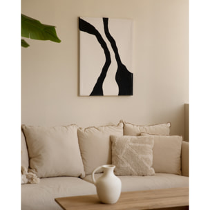 Tableau blanc et noir décoratif sur coton avec cadre en bois peint à la main à la peinture à l'huile en différentes tailles