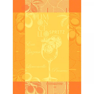 Torchon pur coton motif jacquard jaune orange Limoncello spritz soleil