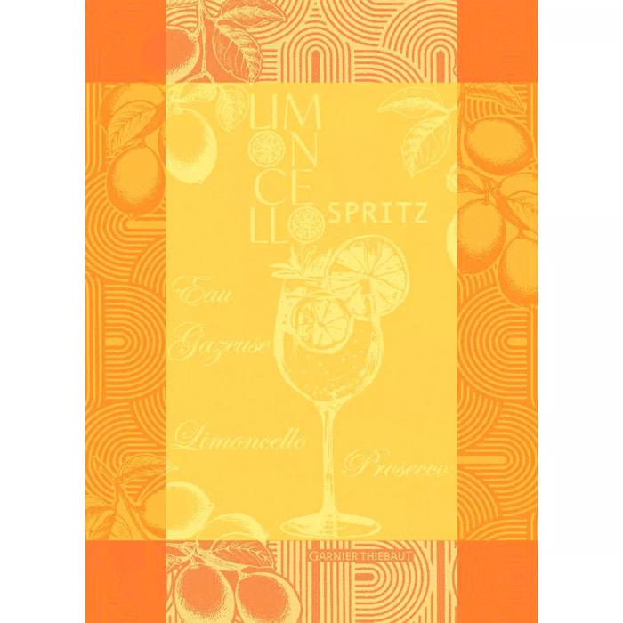 Torchon pur coton motif jacquard jaune orange Limoncello spritz soleil