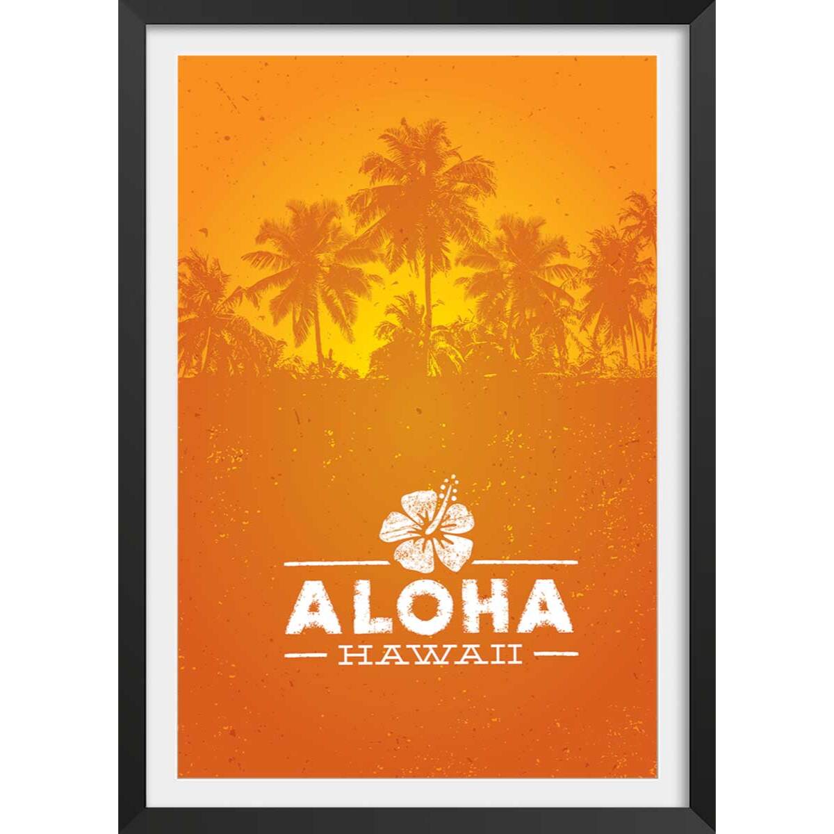 Affiche aloha hawaï Affiche + cadre en bois - Noir