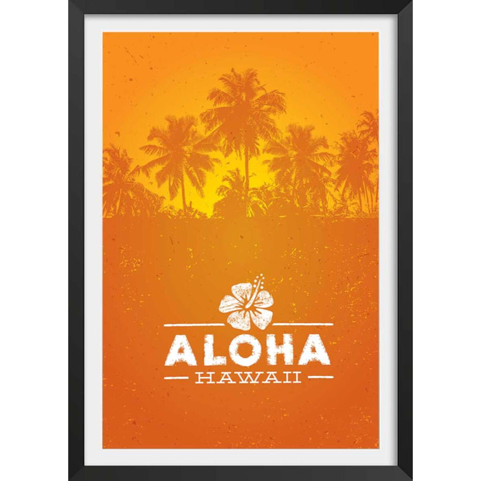 Affiche aloha hawaï Affiche + cadre en bois - Noir