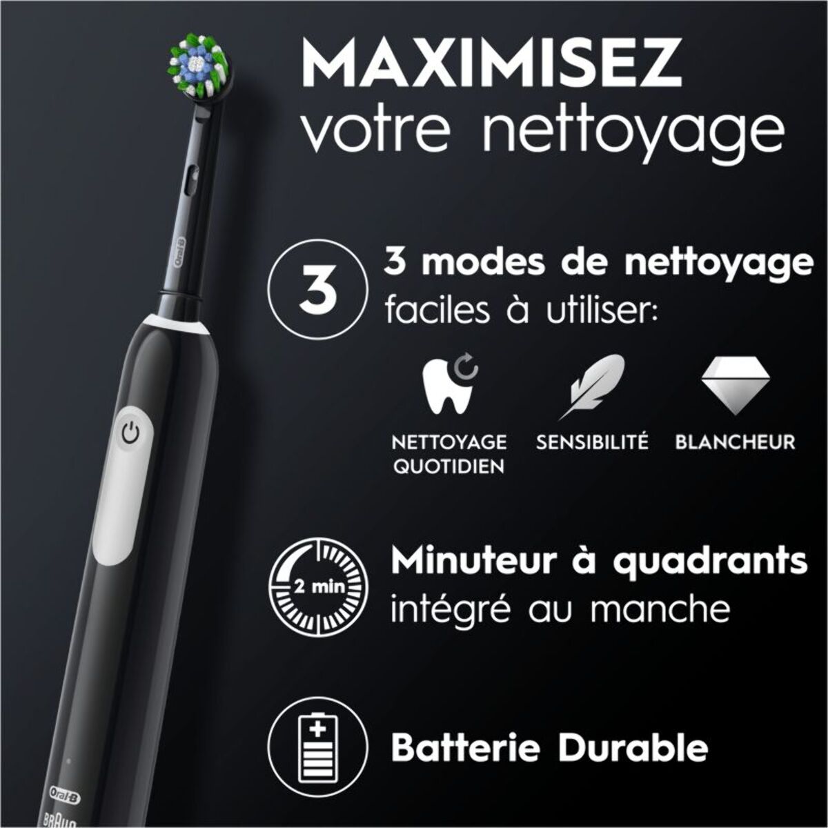 Brosse à dents électrique ORAL-B Pro 1 Noire Cross Action + 1 bros