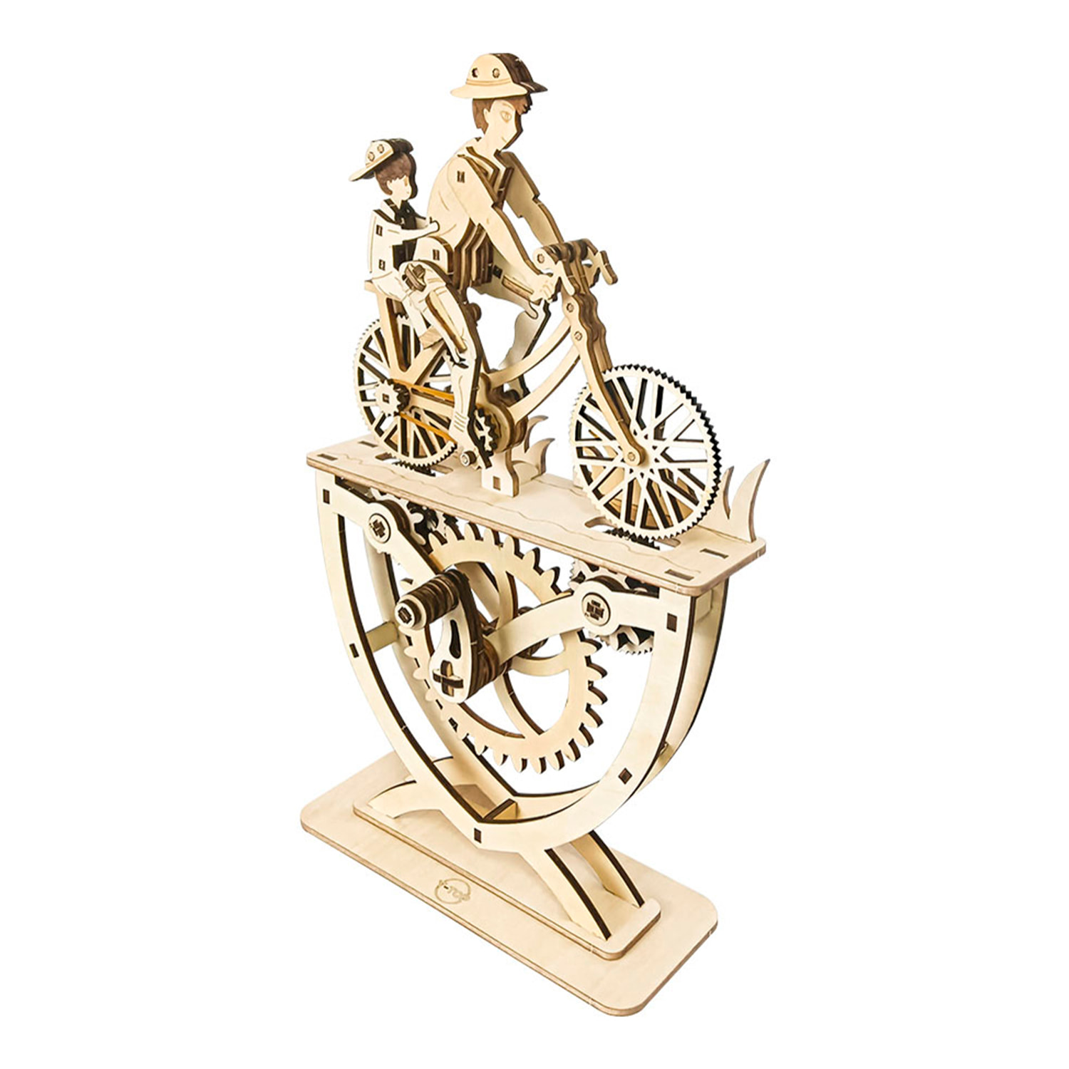 Maqueta de Madera 3D, con movimiento mecánico diseño de Amantes de la bicicleta - Padre e hijo. 118 piezas.