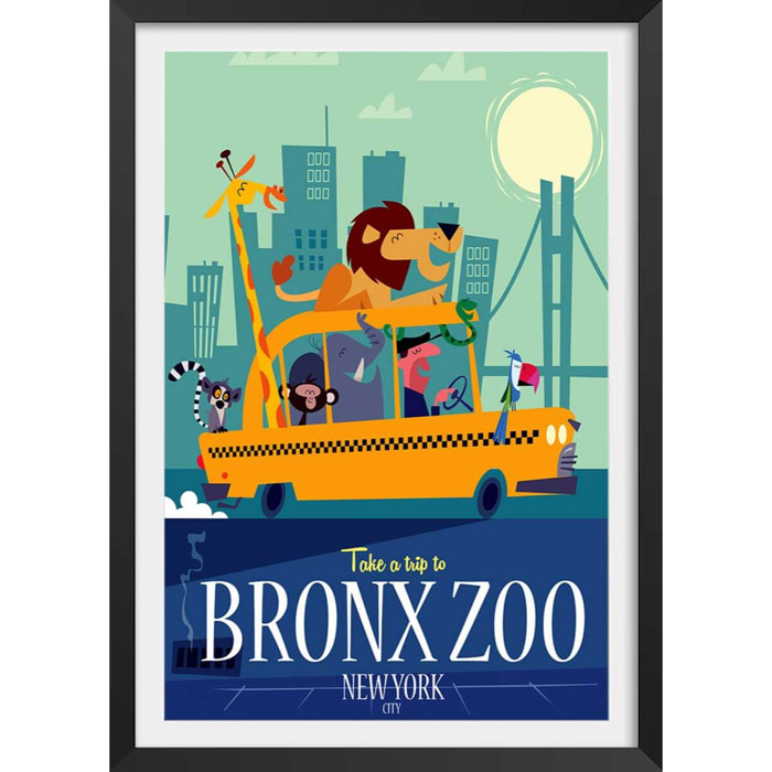 Poster retro bronx zoo Affiche sous cadre noir