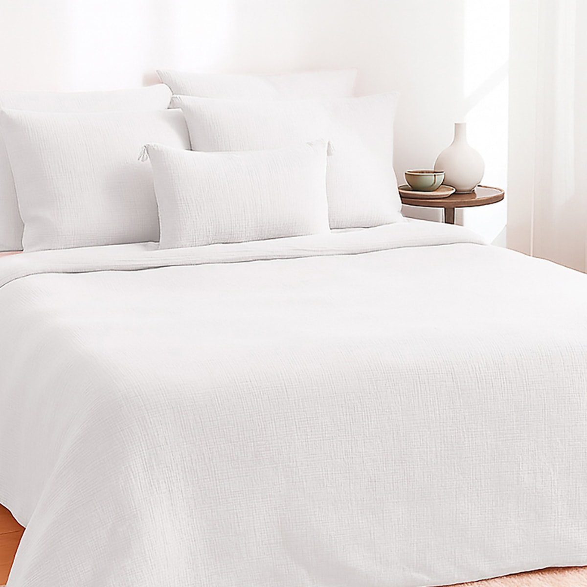 Parure Housse De Couette 100% gaze De Coton Blanc