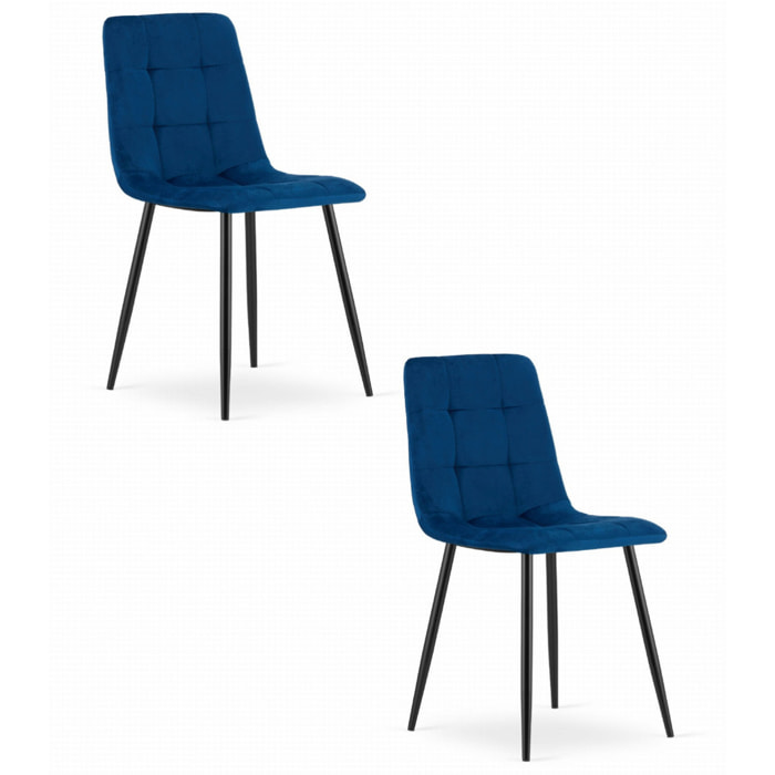 Set di 2 sedie Kara in velluto blu con gambe nere