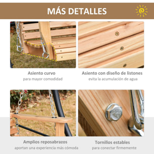 Banco Columpio de 2-3 Plazas Banco Colgante de Madera con Mesa de Centro Plegable 2 Portavasos y Reposabrazos Carga 200 kg para Jardín Terraza Balcón 150x75x53 cm Natural