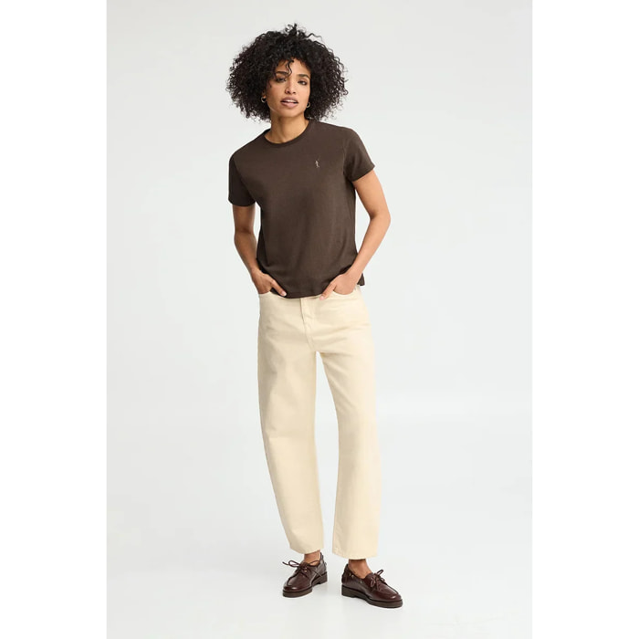 Maglietta cioccolato a maniche corte e a girocollo con ricamo Rigby Go