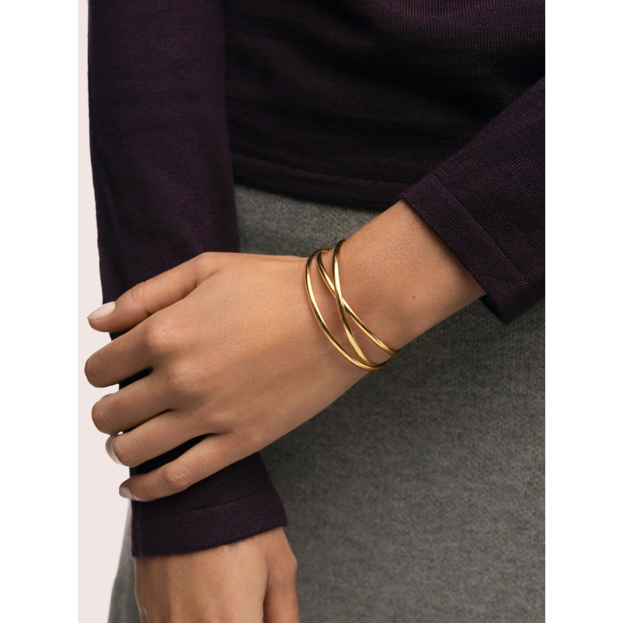 Brazalete Triple Diana Acero Baño Oro