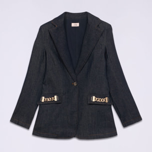 Oltre - Blazer in denim con catene metalliche - Blu