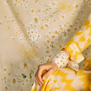 Nappe lin & coton lavé 150 g/m² imprimé jaune beige Daisy chanvre