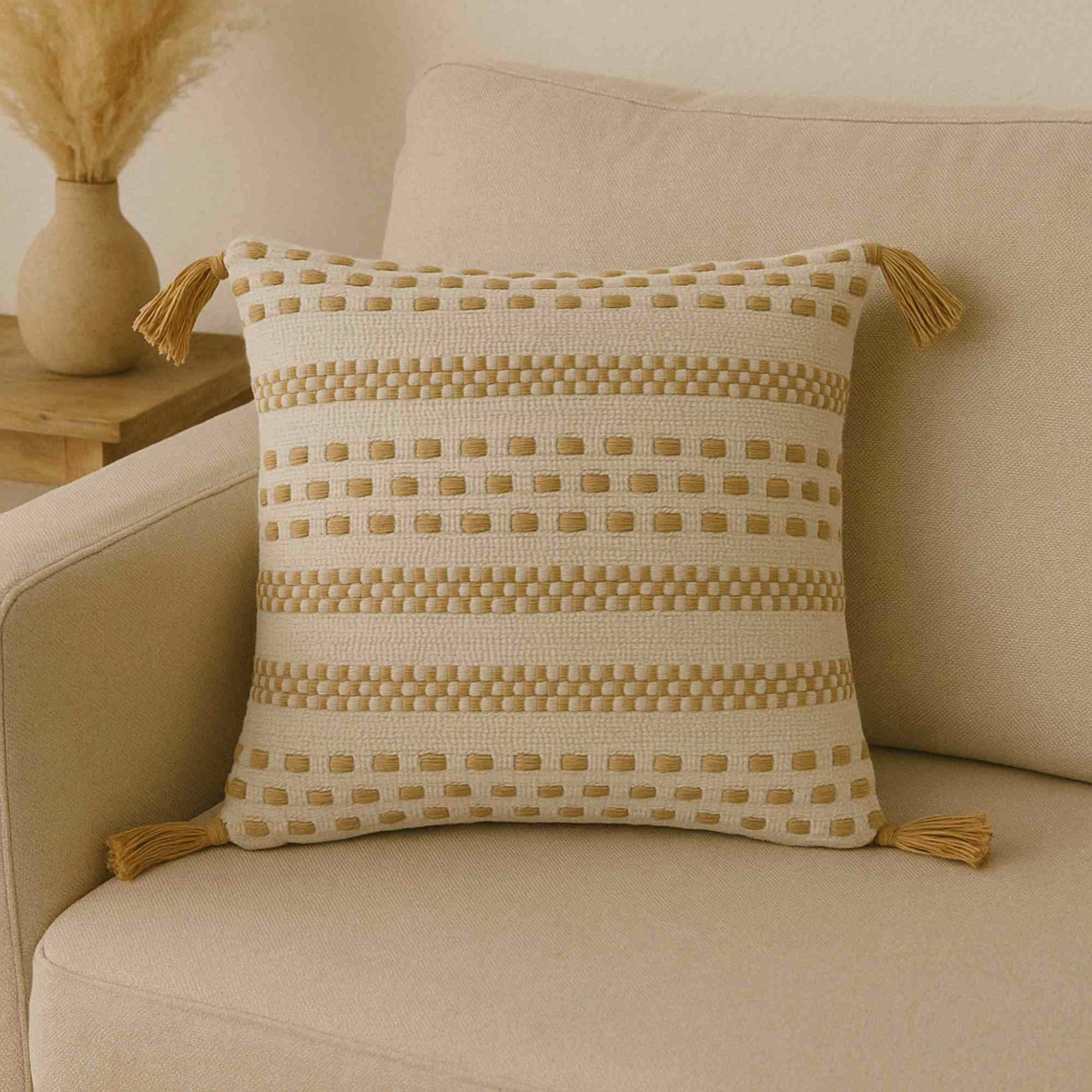 Cojín de Yute y Algodón Natural con Relleno Tessel de 400gr - Tamaño 45x45cm