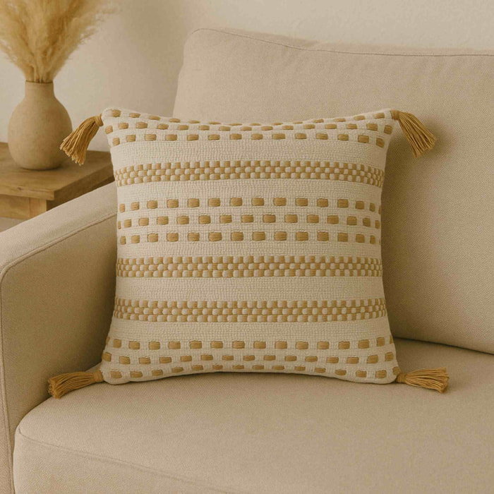 Cojín de Yute y Algodón Natural con Relleno Tessel de 400gr - Tamaño 45x45cm