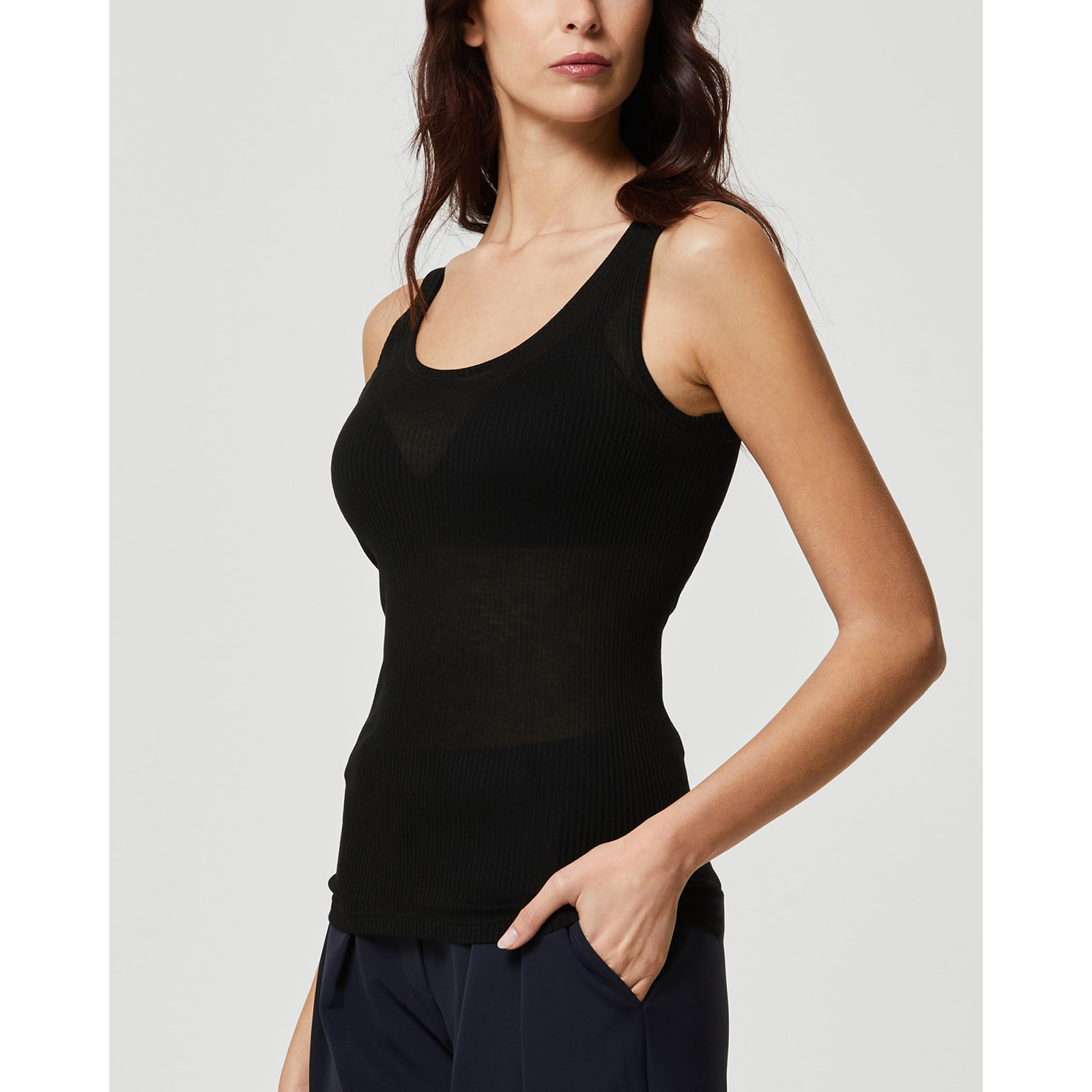 Canotta rib modal cashmere a costine