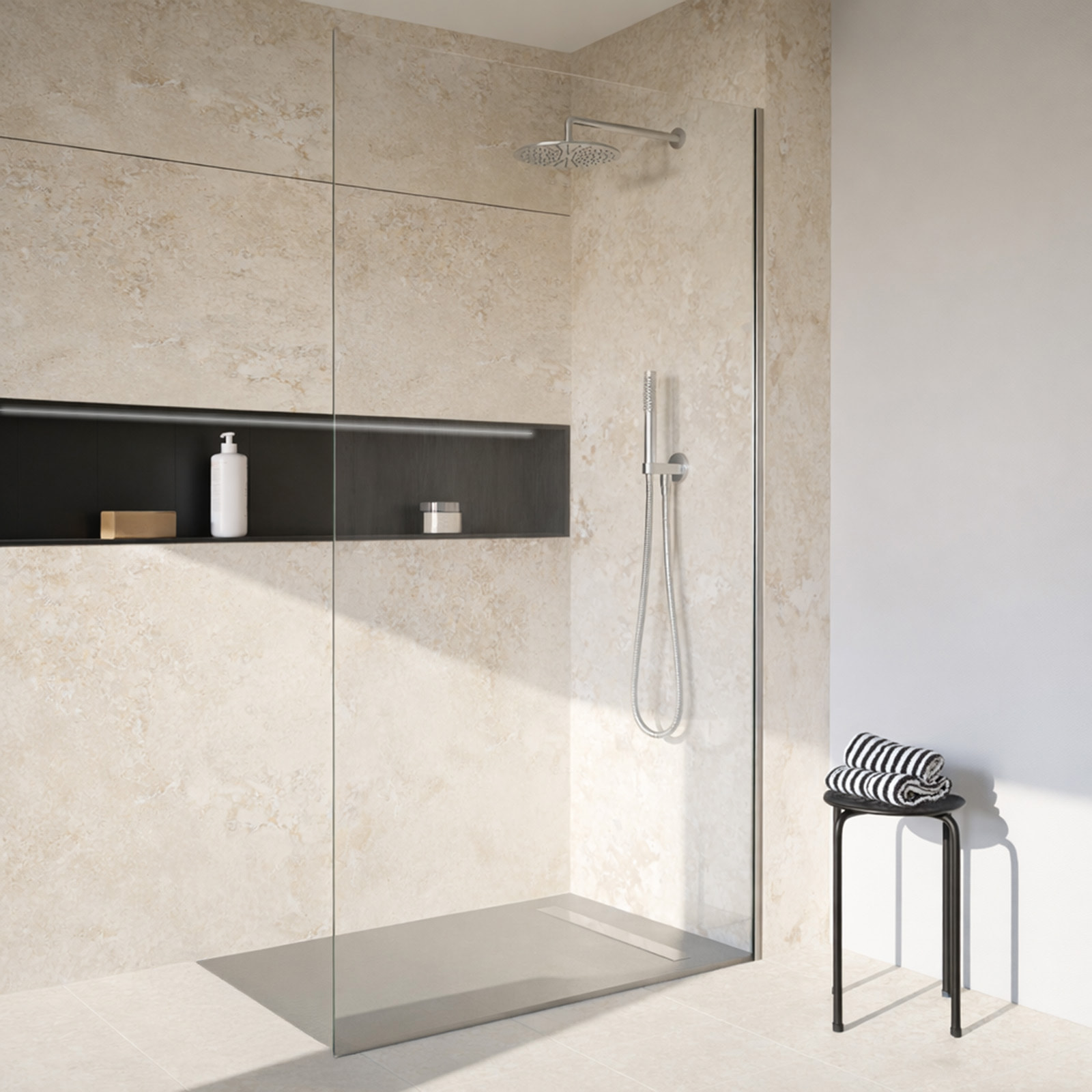 RECEVEUR DE DOUCHE A CARRELER 90x160CM RECOUPABLE SUR MESURE AVEC BONDE CANIVEAU RAINY LINEAR 160