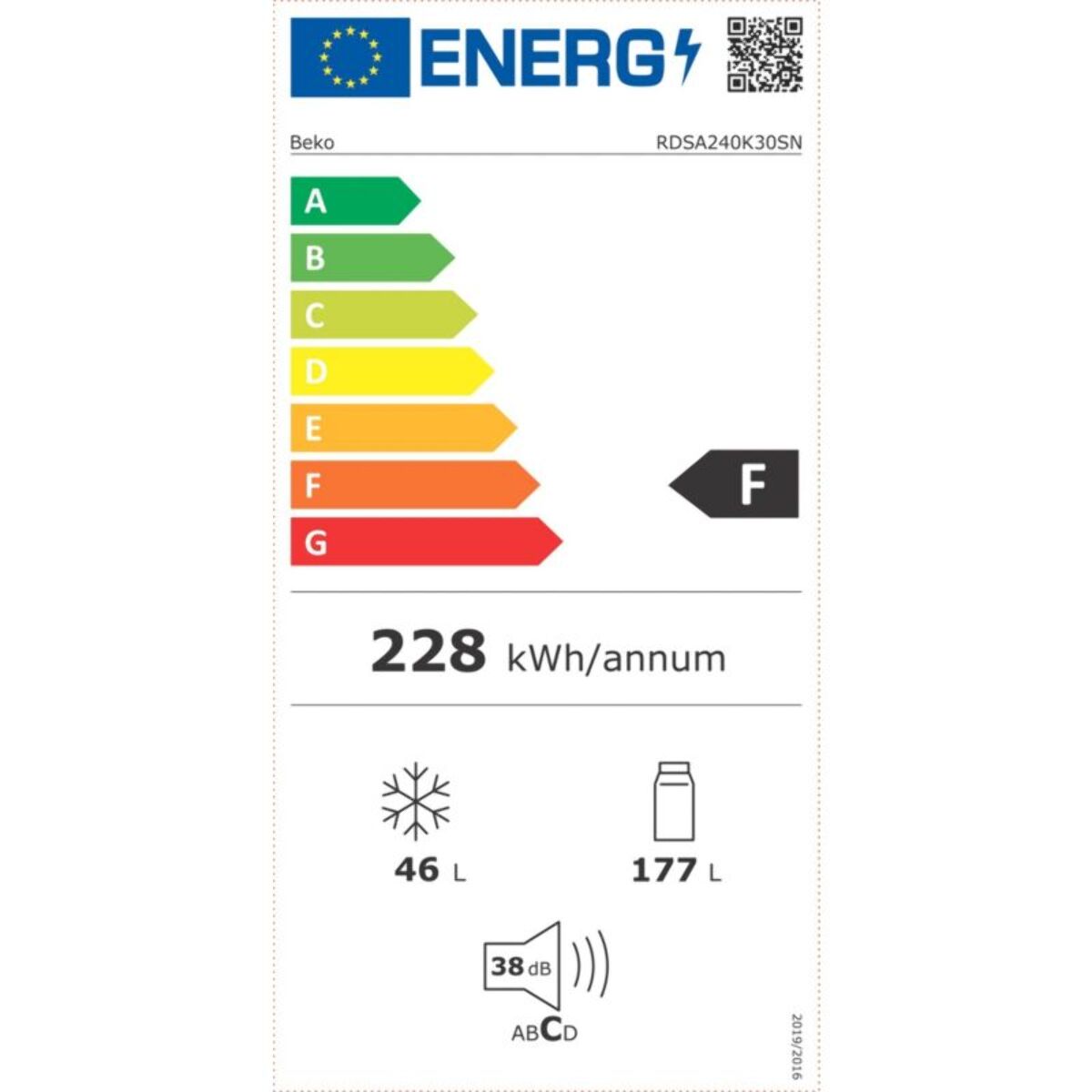 Réfrigérateur 2 portes BEKO RDSA240K30SN 54 cm  MinFrost