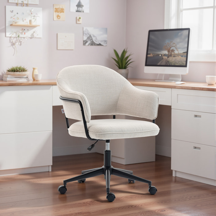 Chaise de bureau design ergonomique réglable dossier enveloppant ajouré métal noir tissu beige