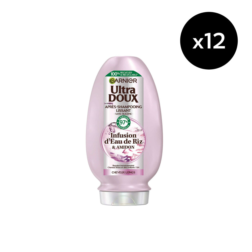 Lot de 12 - Garnier Ultra Doux Après-Shampooing Lissant Infusion d'Eau de Riz 200ml