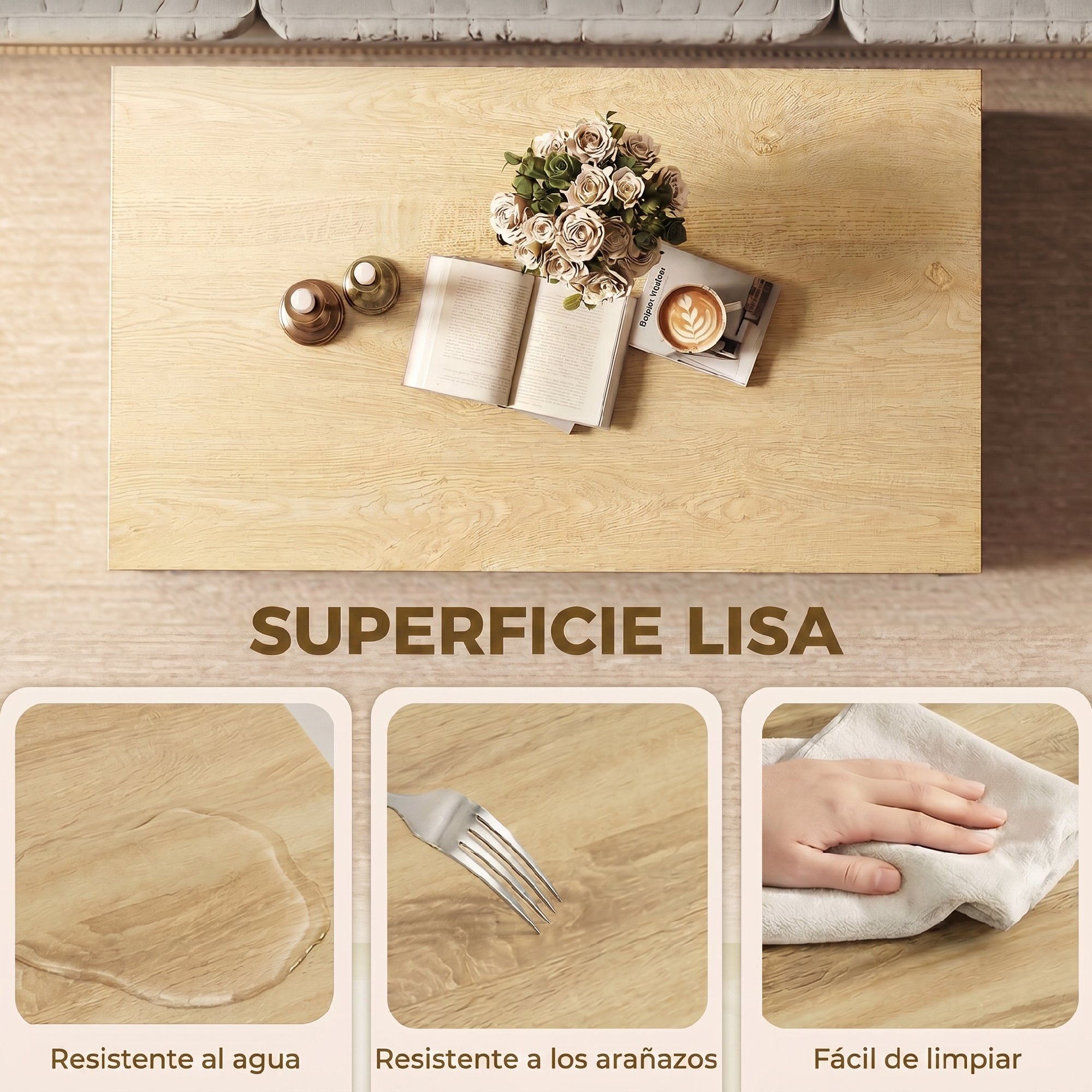Mesa de Centro Moderna, Mesa baja para Salón con Compartimento para Salón, Sala de Estar, 95x55x50 cm, Natural y Blanco