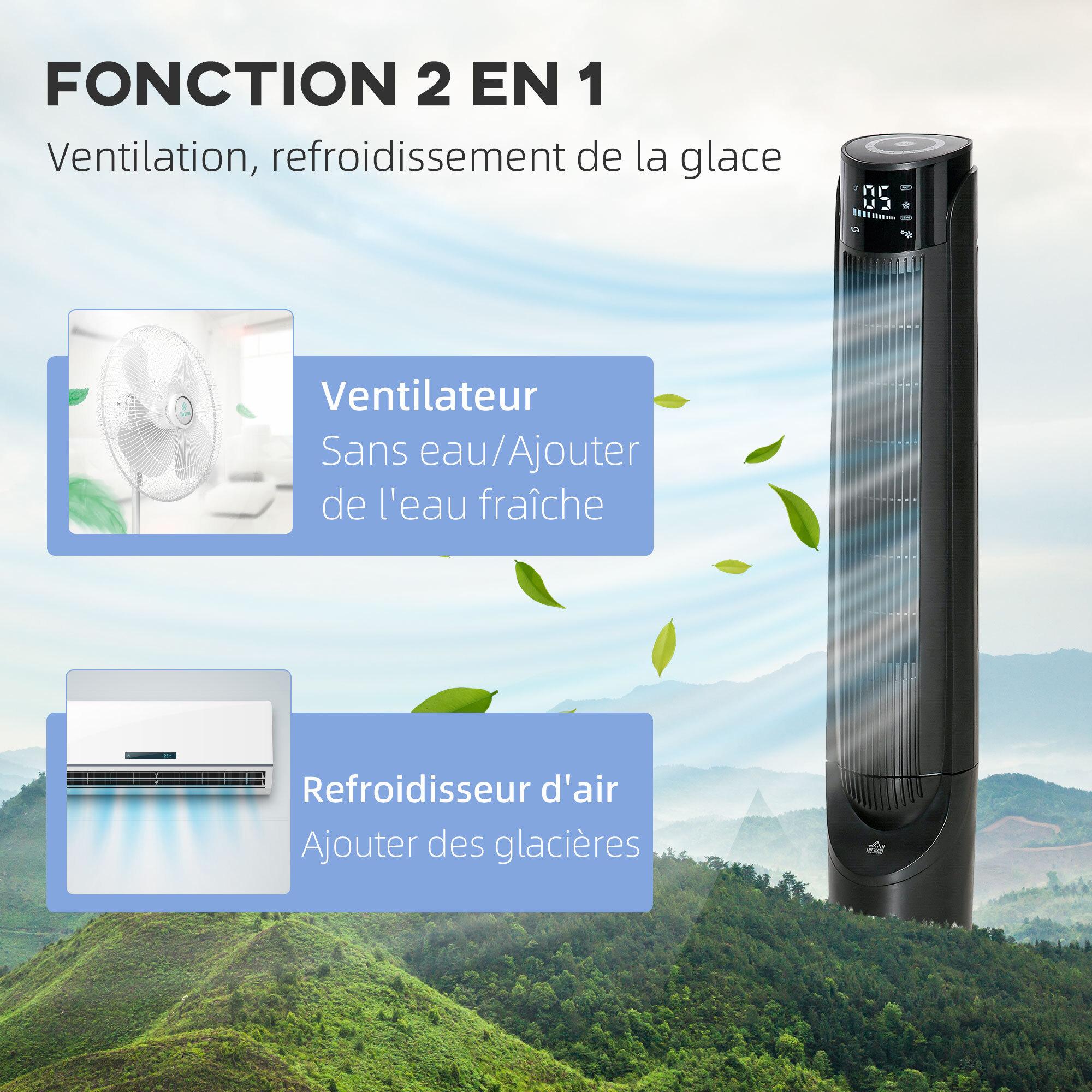 HOMCOM Ventilateur colonne tour rafraichisseur d'air 2 en 1 oscillant 60 W ultra silencieux télécommande incluse minuterie 4 modes 3 vitesses Ø 31 x 107 cm noir