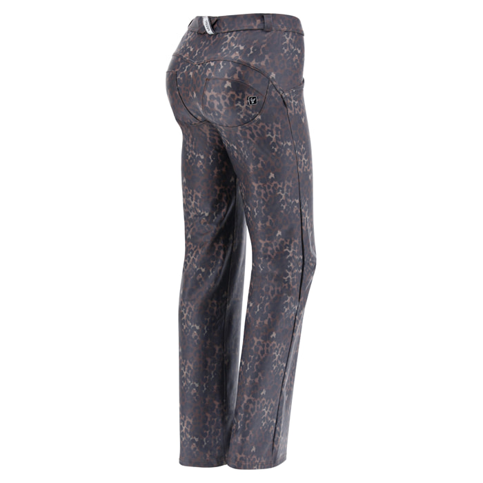 Pantaloni push up WR.UP® wide leg in similpelle animalier