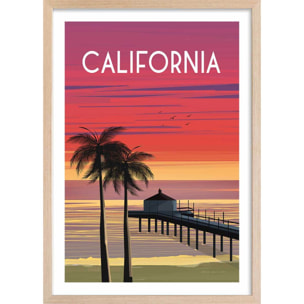 Affiche ville voyage California dream Affiche + cadre en bois - Chêne