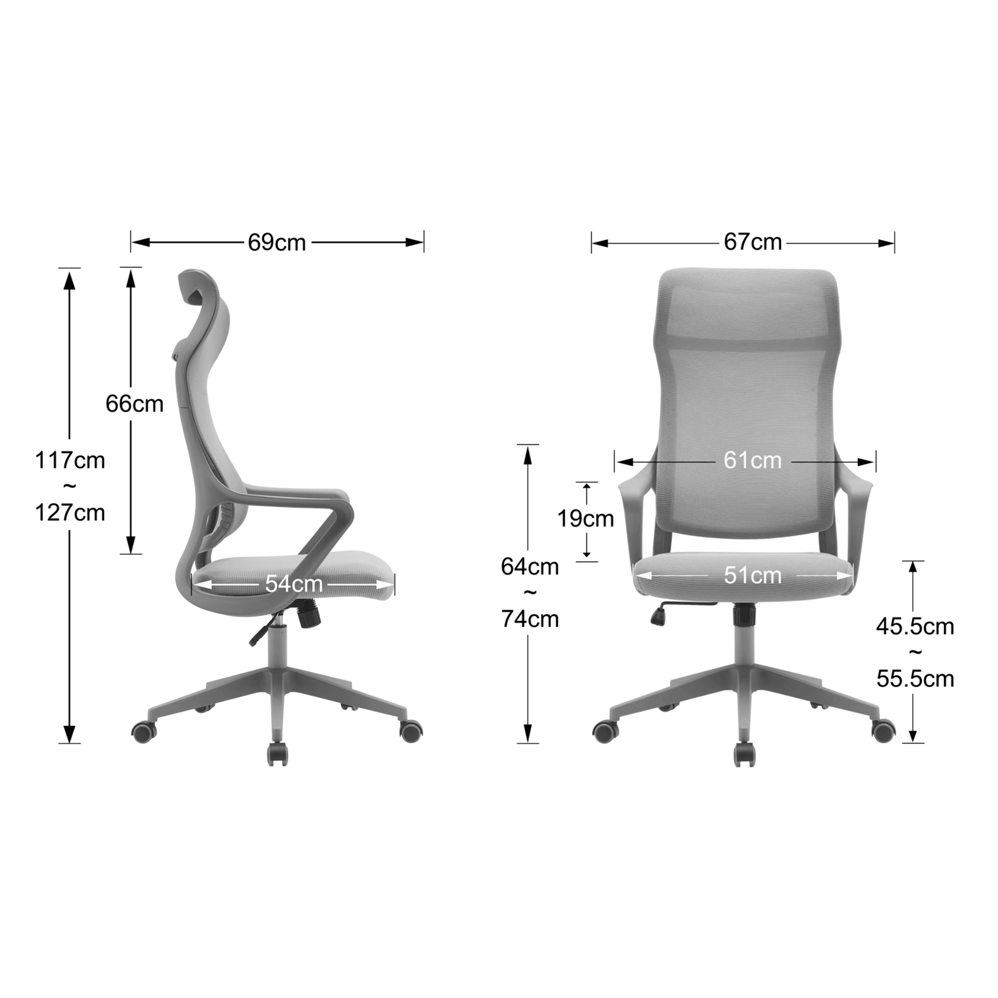 Silla de estudio Remi tela gris 127x67x69 cm