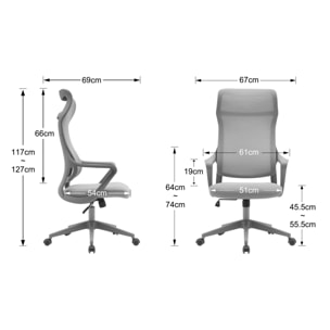 Silla de estudio Remi tela gris 127x67x69 cm