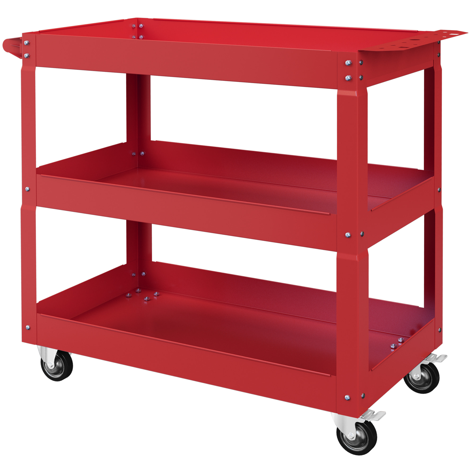 Chariot desserte d'atelier acier 3 plateaux sur roulettes avec poignée - charge max. 150 kg - 83 x 35,3 x 76 cm rouge