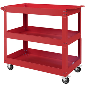 Chariot desserte d'atelier acier 3 plateaux sur roulettes avec poignée - charge max. 150 kg - 83 x 35,3 x 76 cm rouge