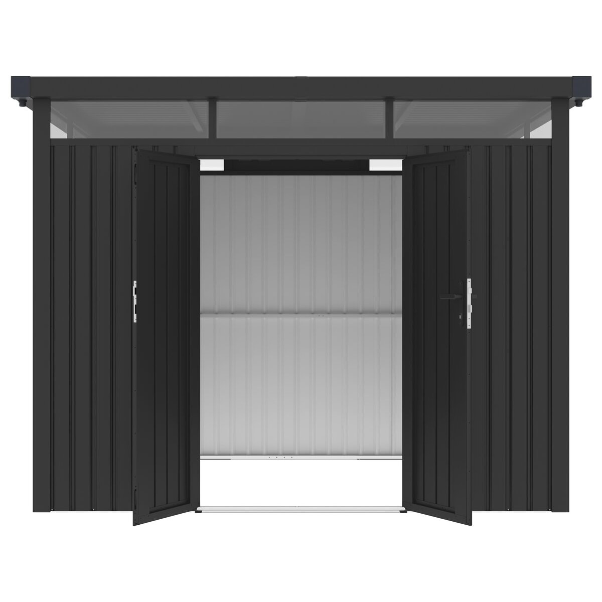 Abri de jardin métal premium avec toit plat et porte battante "Lexinton" - 6,76 m² - Gris