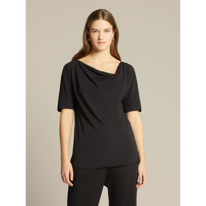 Elena Mirò - Camiseta con drapeado y broche - Negro