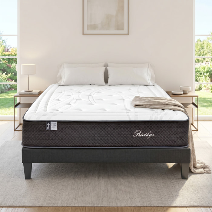 Ensemble Matelas Privilège & Sommier KIT15, 30 cm, Ressorts Ensachés & Mémoire de Forme, technologie Tri-Lattes, Soutien Ferme