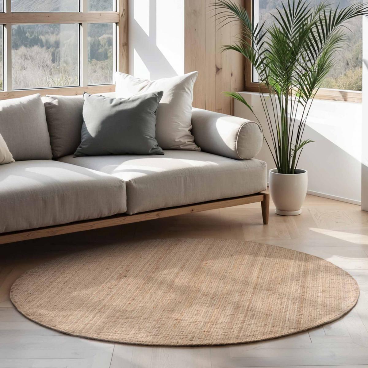 Tapis rond, forme ronde, motif uni, tissé à la main, sum