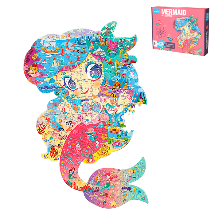 Puzzle in cartone con 128 pezzi. Design Sirena.