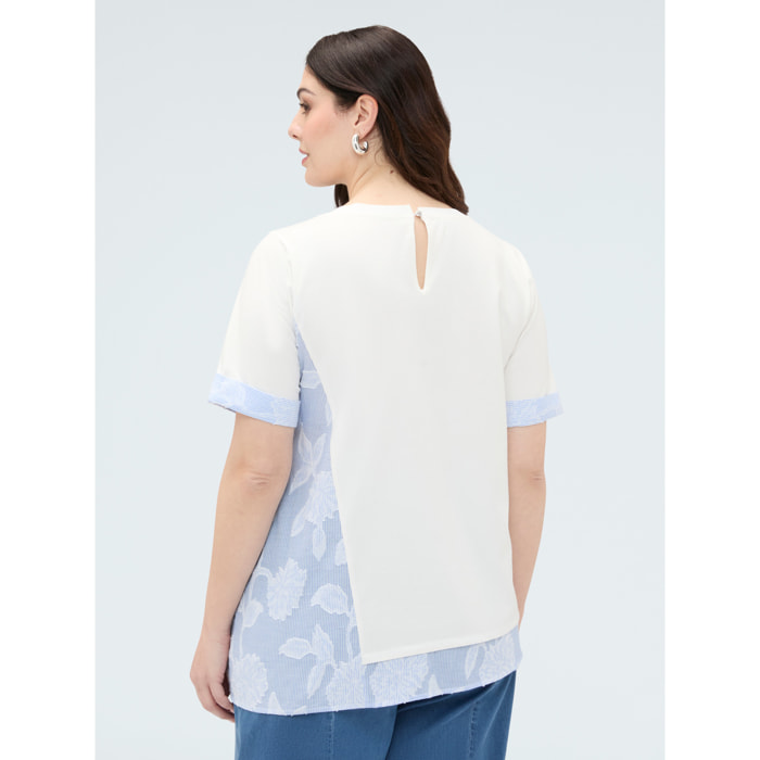 Fiorella Rubino - T-shirt in jersey con inserti a righe - Bianco